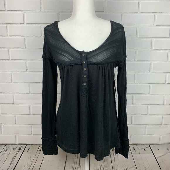🔥FREE PEOPLE🔥We The Free Down Under Raw Hem Henley Black Small NWT - Picture 3 of 6